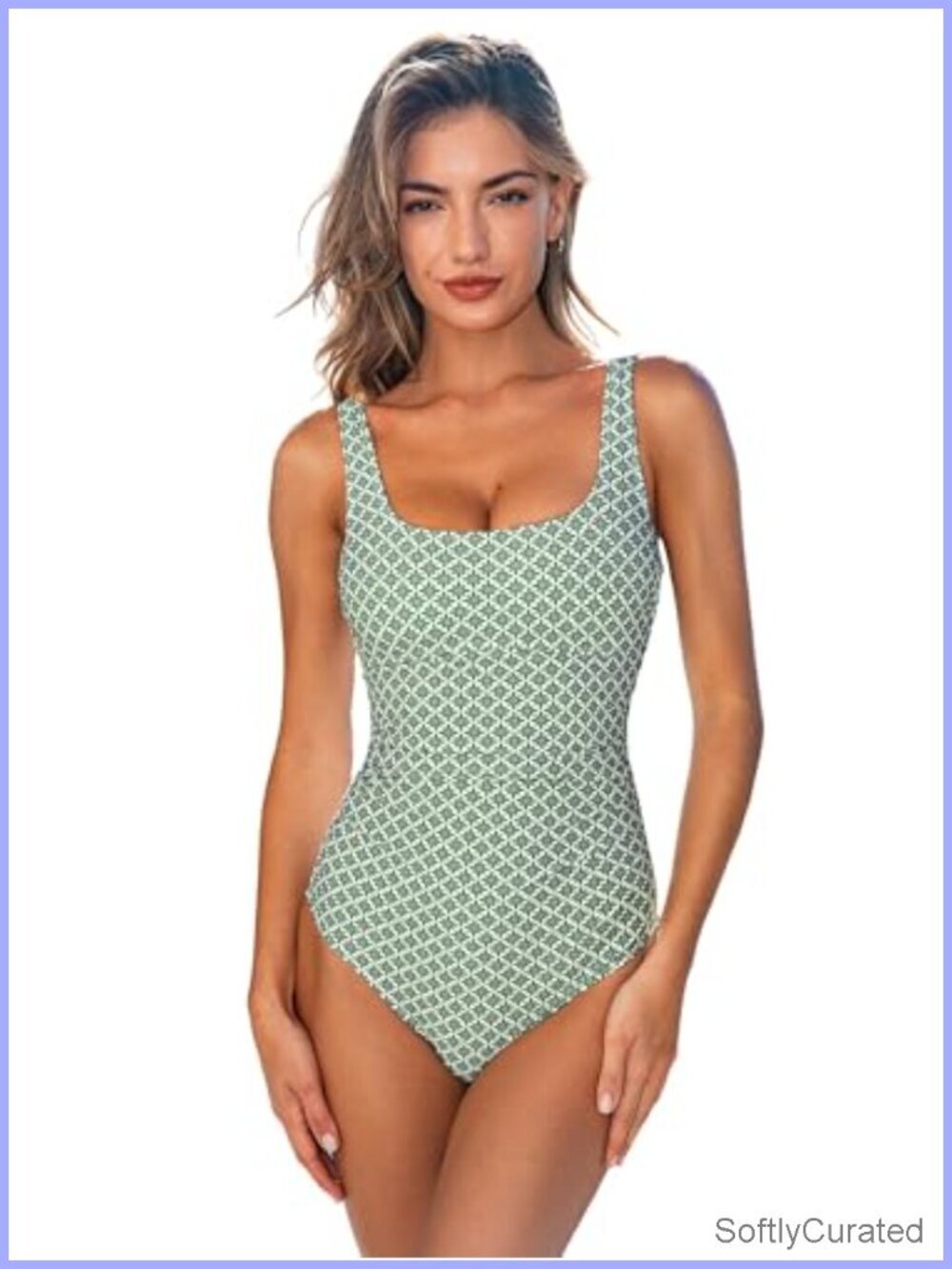 Womens One Piece Swimsuit Square Neck Wide Straps Back Cutout Ruched